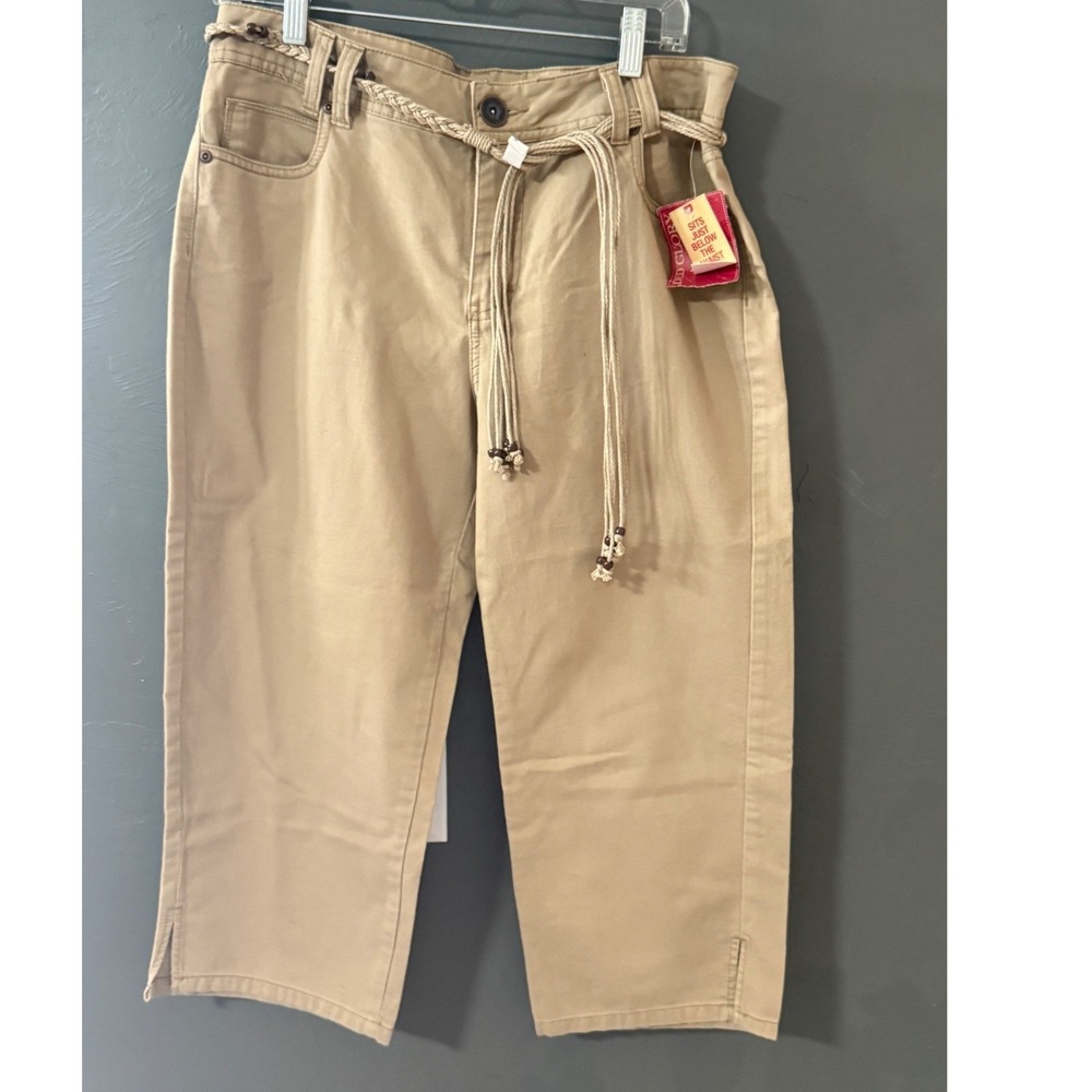 Faded Glory Vintage Y2k Khaki Capri Pants Mid Rise Cotton Braided Belt NWT Boho
